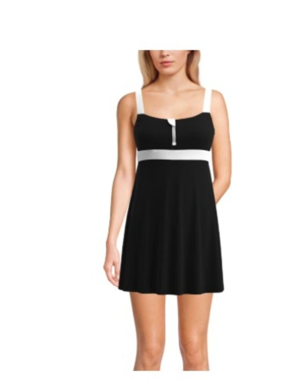 Lands' End Women's Zip Front Swim Dress Black & White Multiple Sizes